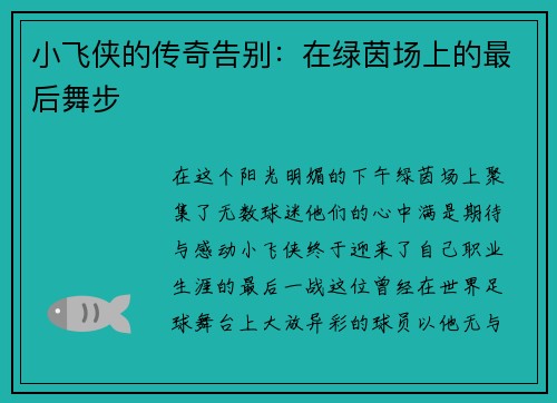 小飞侠的传奇告别：在绿茵场上的最后舞步